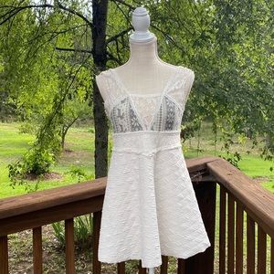 Mystery cream lace mini fit flare sleeveless dress